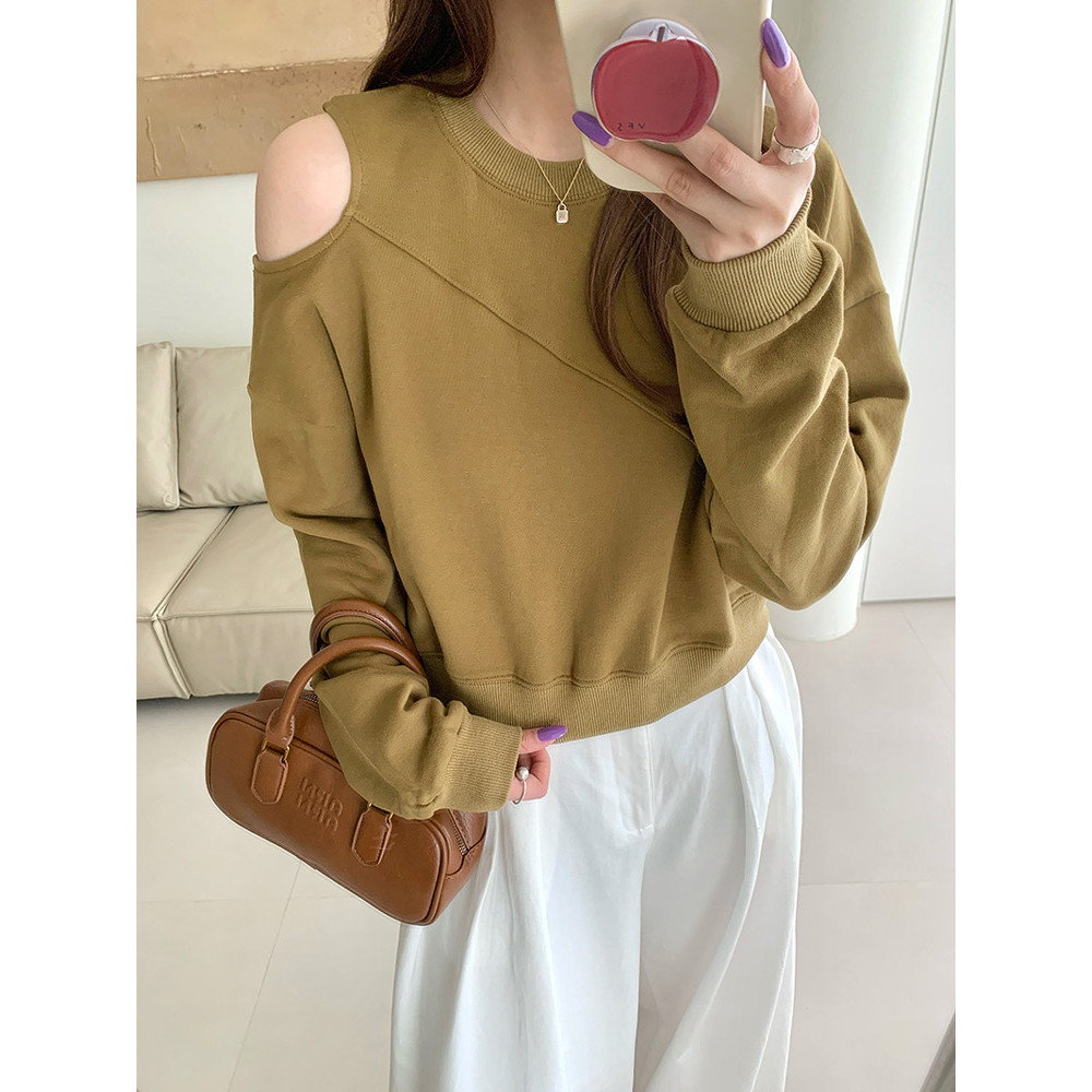 VK2026 Xuân Thu Phong Cách Mới Cotton Dài Tay Cổ Tròn Áo Chui Đầu Áo Nữ Màu Trơn Rời Tất Cả Trận Đấu