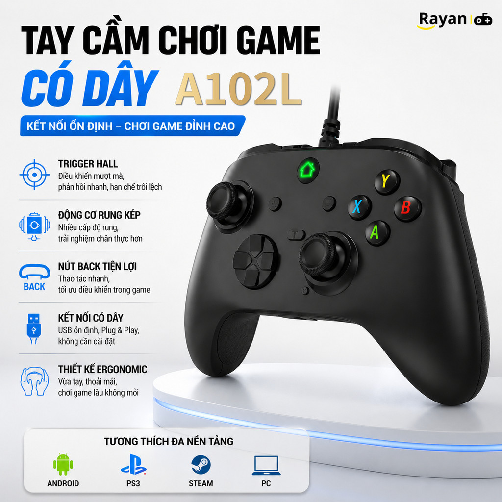 Tay Cầm Chơi Game với Hall Effec A102L,Cho Android PC PS3 Steam