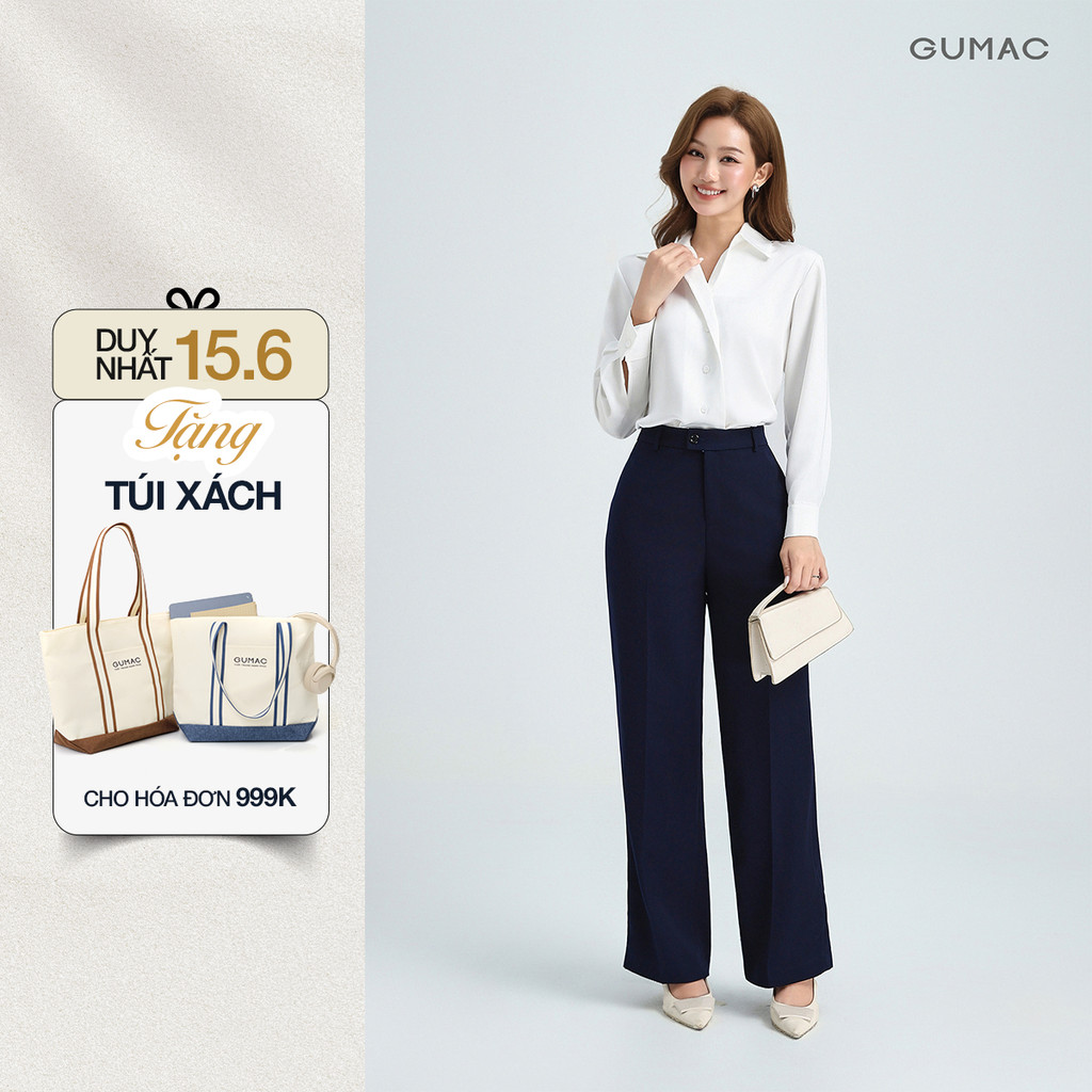 [NHẬP AFFAH GIẢM 89K] Quần Ống Suông Nữ 99cm GUMAC Quần Tây Công Sở Lưng Cao Cài Quai Dê Chất Tuyết 