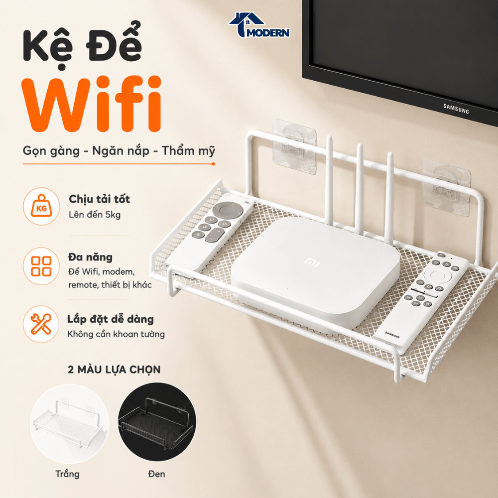 Kệ Treo Wifi Chất Liệu Thép Carbon Không Gỉ MODERN Giá Treo Đồ Điện Tử Kèm Miếng Dán Siêu Chắc