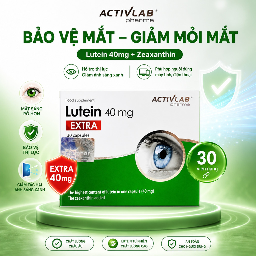 Viên Uống Lutein Extra 40mg Cho Đôi Mắt Sáng Khỏe, Viên Uống Sáng Mắt, Tăng Cường Thị Lực, Chống Mỏi