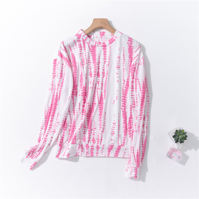 E77-3 Mùa Xuân Sản Phẩm Mới Quần Áo Nữ Smudged Tie-Dye In Hình Cổ Tròn Chui Đầu Dệt Kim Rời Slimm