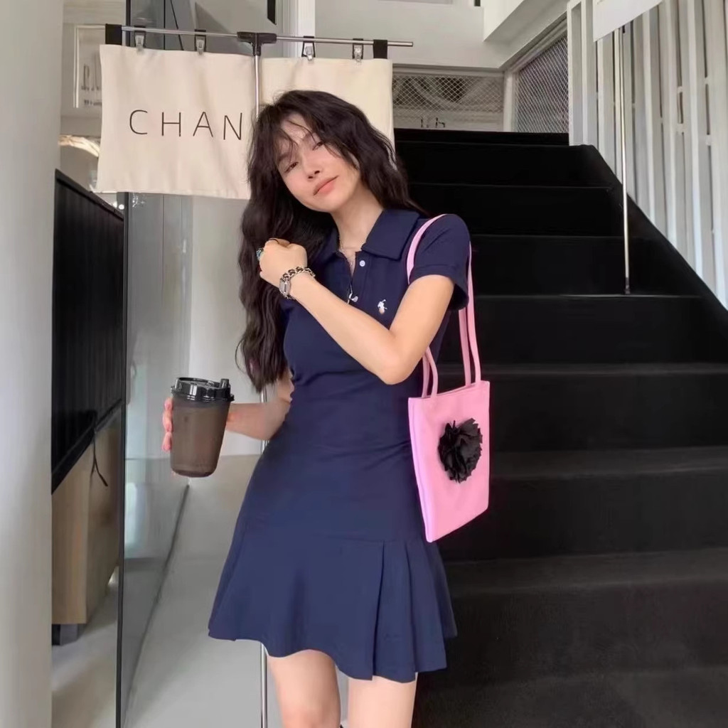 4VEH RL* Pony Embroidery polo Collared short-sleeved dress, golf skirt, casual sports pleated short 