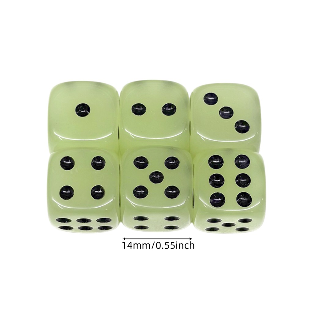 6 Con Xúc xắc Dạ Quang 14mm Tròn Góc Cube Xúc xắc cho Board Game Cards Game Game DND TRPG