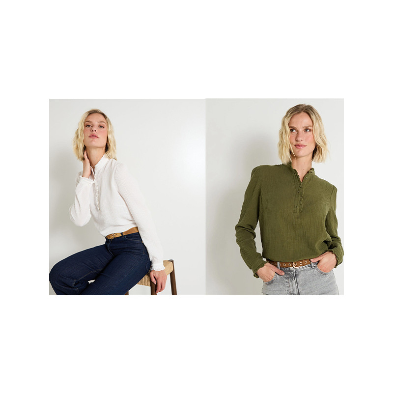 G2100% Cotton Gạc ~ Bên Ngoài Nguyên Chất Nguyên Chất 25 Thu Đông Phong Cách Mới Ren Đứng Cổ Nửa Túi