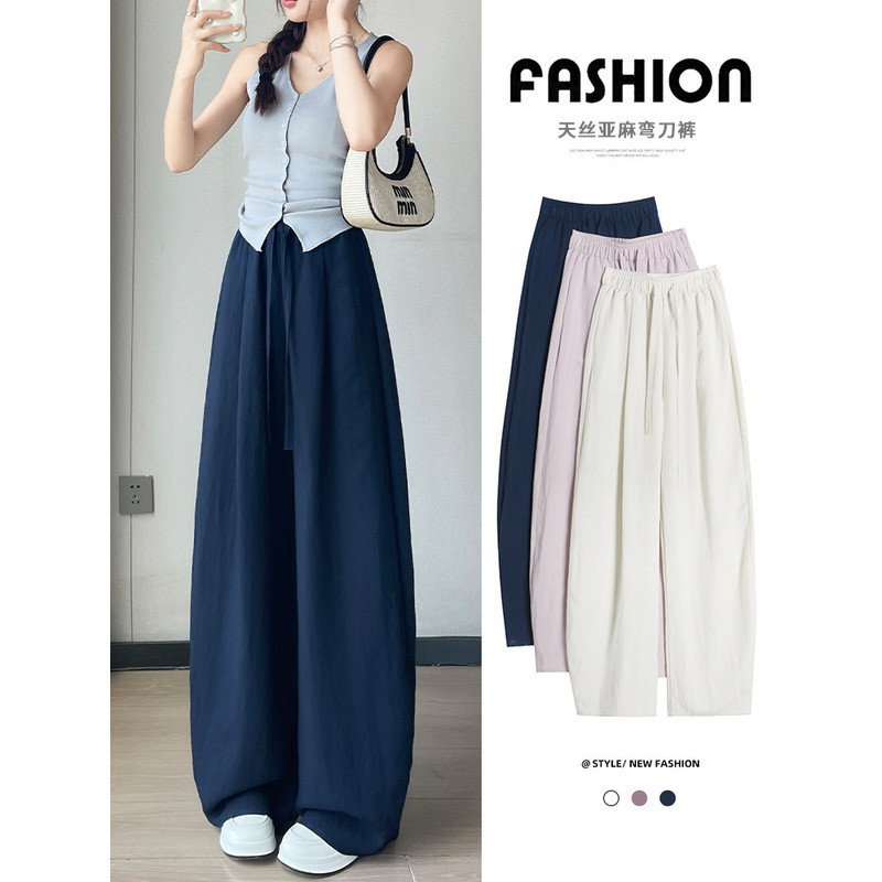 Giặt Tencel Lyocell Vải Lanh Rộng Quần Nữ Mùa Hè Mỏng Machete Quần Lười Rời Thường Ngày Vải Lanh Cot