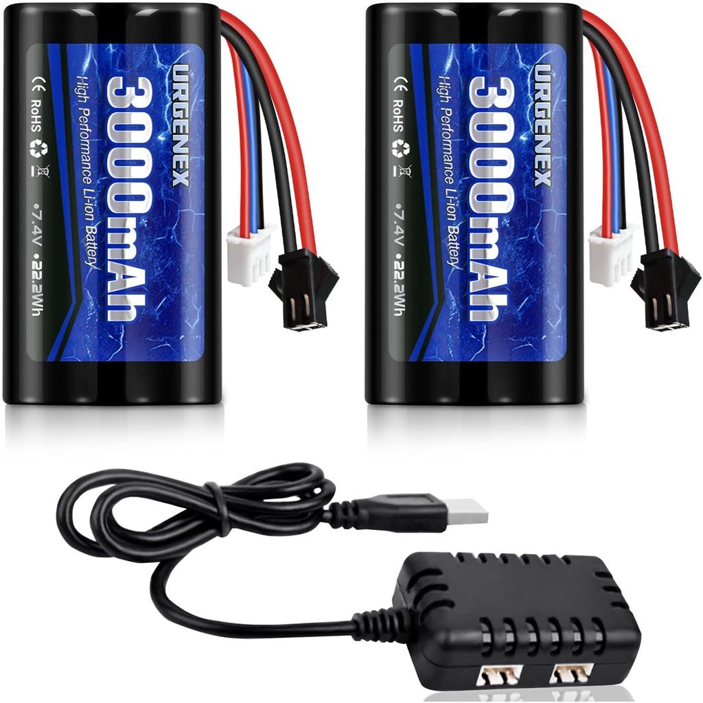 Pin Li-ion URGENEX 7.4V 3000mAh Dung lượng cao với phích cắm SM-2P 2S Pin RC có thể sạc lại Phù hợp 