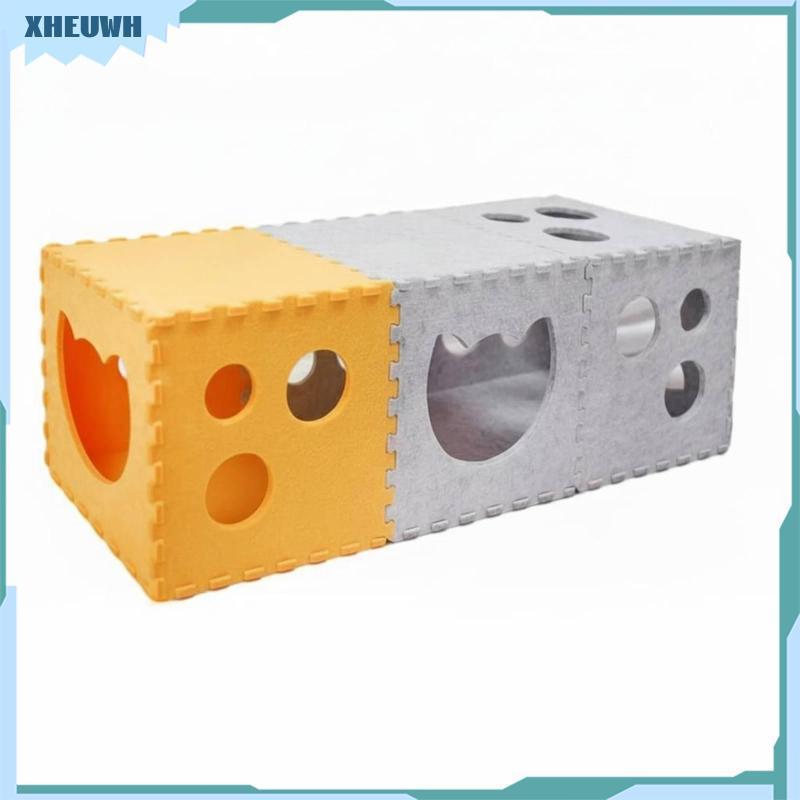 DIY Cat Tunnel House Tương tác Nỉ Cat Cube Vỏ thú cưng có thể gập lại với Peepholes cho Kitty vui nh