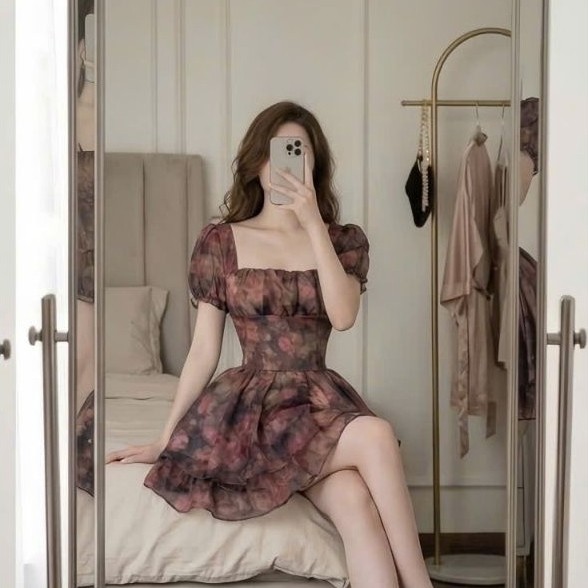 L'Amour Boutique HT2 ĐẦM VOAN 2 TẦNG HOA TÍM