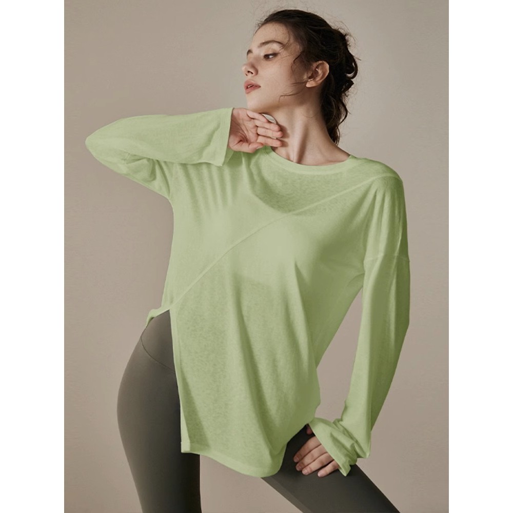 Đồ tập Yoga nữ cho mùa thu đông, thun thể thao chạy bộ dáng rộng, dài tay tập Pilates