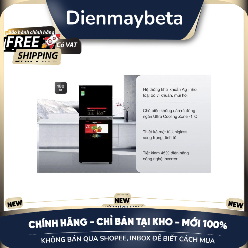 [KHÔNG BÁN QUA SHOPEE] Tủ lạnh Toshiba Inverter 180 lít GR-B22VU UKG Mới 100%