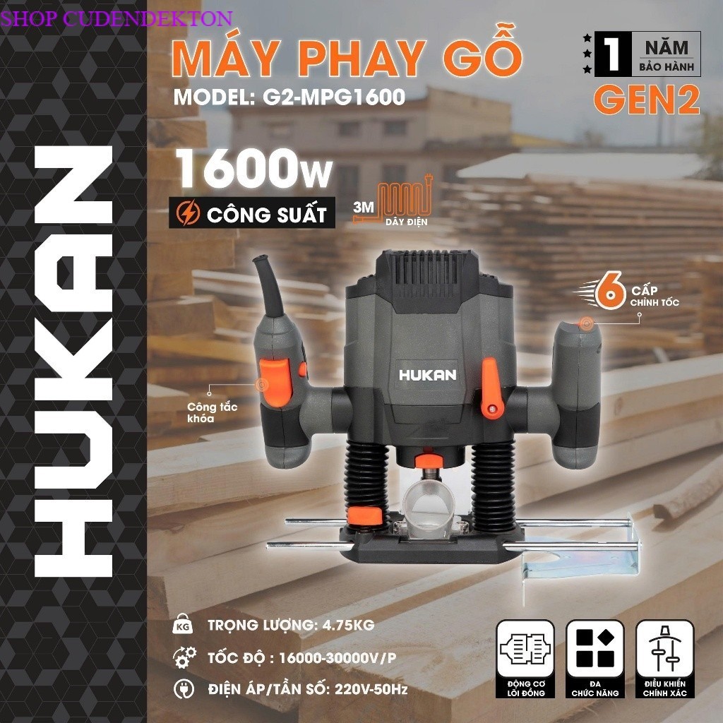 Máy Phay Gỗ Dùng Điện Hukan G2-MPG1600 Chính Hãng HUKAN SHOP CUDENDEKTON