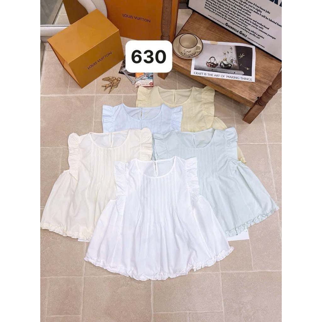 JANG STORE Áo kiểu trơn tay cánh tiên dáng babydoll hàng quảng châu 630 jang store