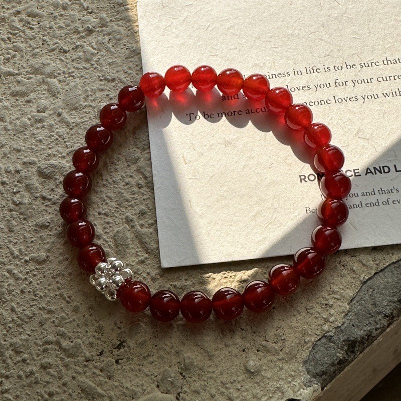 SZWH New year S925Pure silver red agate bracelet, woven silver ball bracelet, simple, stylish, and p