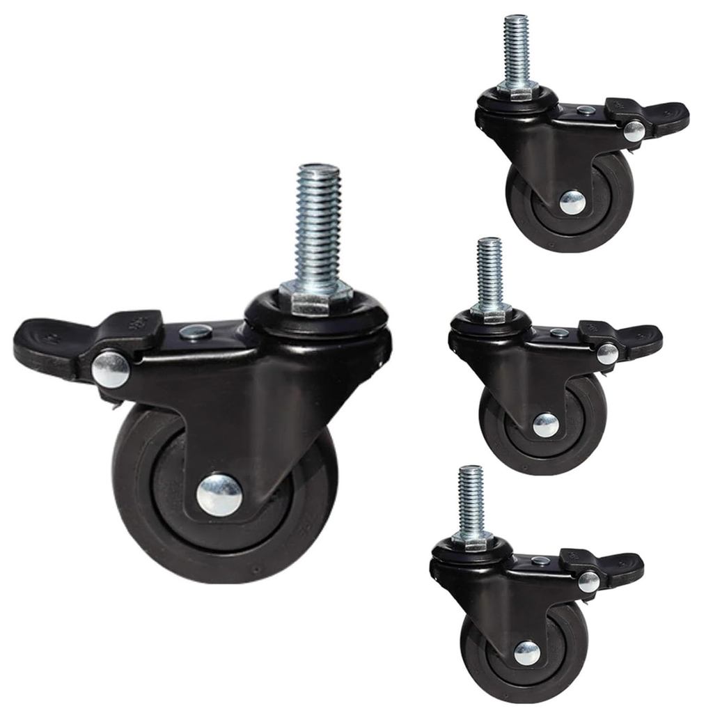 Bánh xe xoay Mini 1 inch, Bánh xe thầu dầu có ren M6x15mm, Con lăn phanh nội thất - Bánh xe cao su T