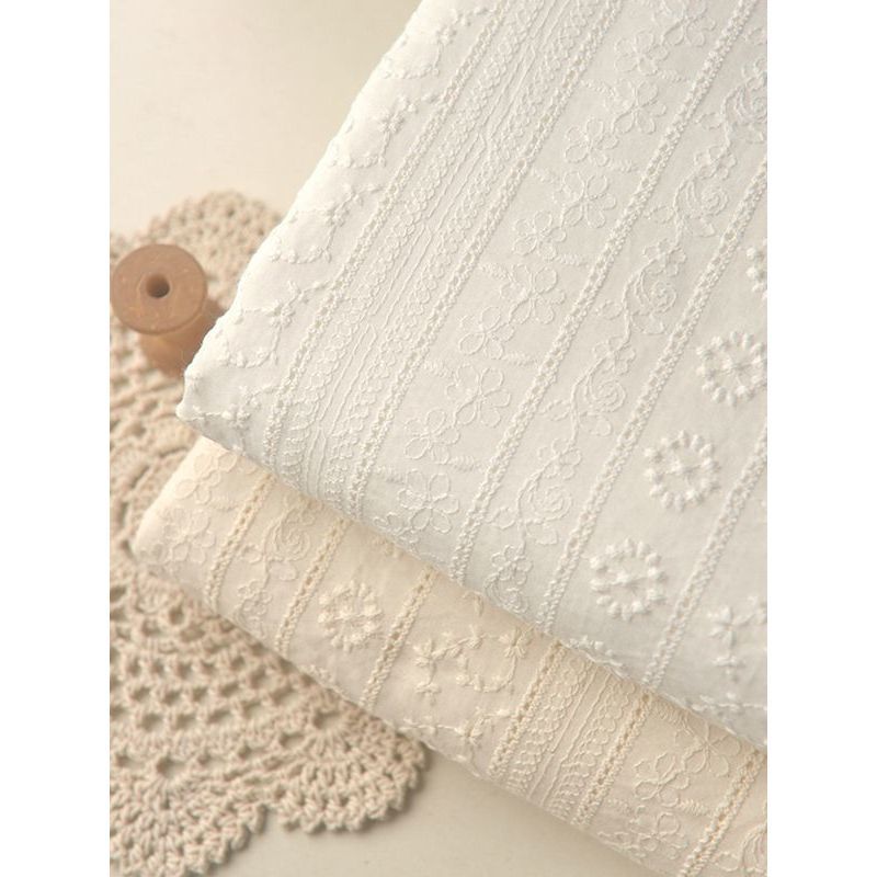 Màu be nhạt Màu be Thêu Rỗng Sọc Vải Cotton Nguyên Chất Phong Cách Trung Hoa Quần Áo Mùa Thu Quần Áo