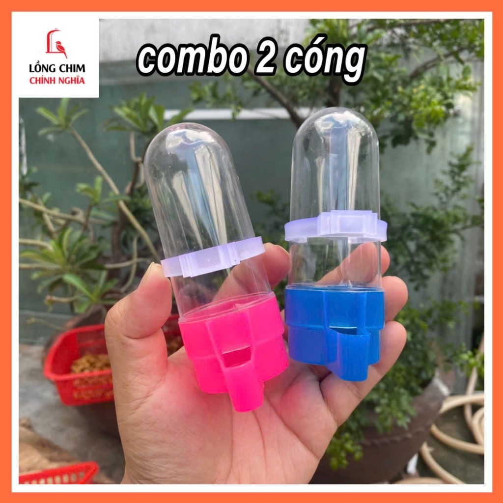 Combo 2 cóng nước cám tự động cho chim, mẫu mỏ quạ lớn (KT 6.5 x 12cm) - phụ kiện lồng chim Chính Ng