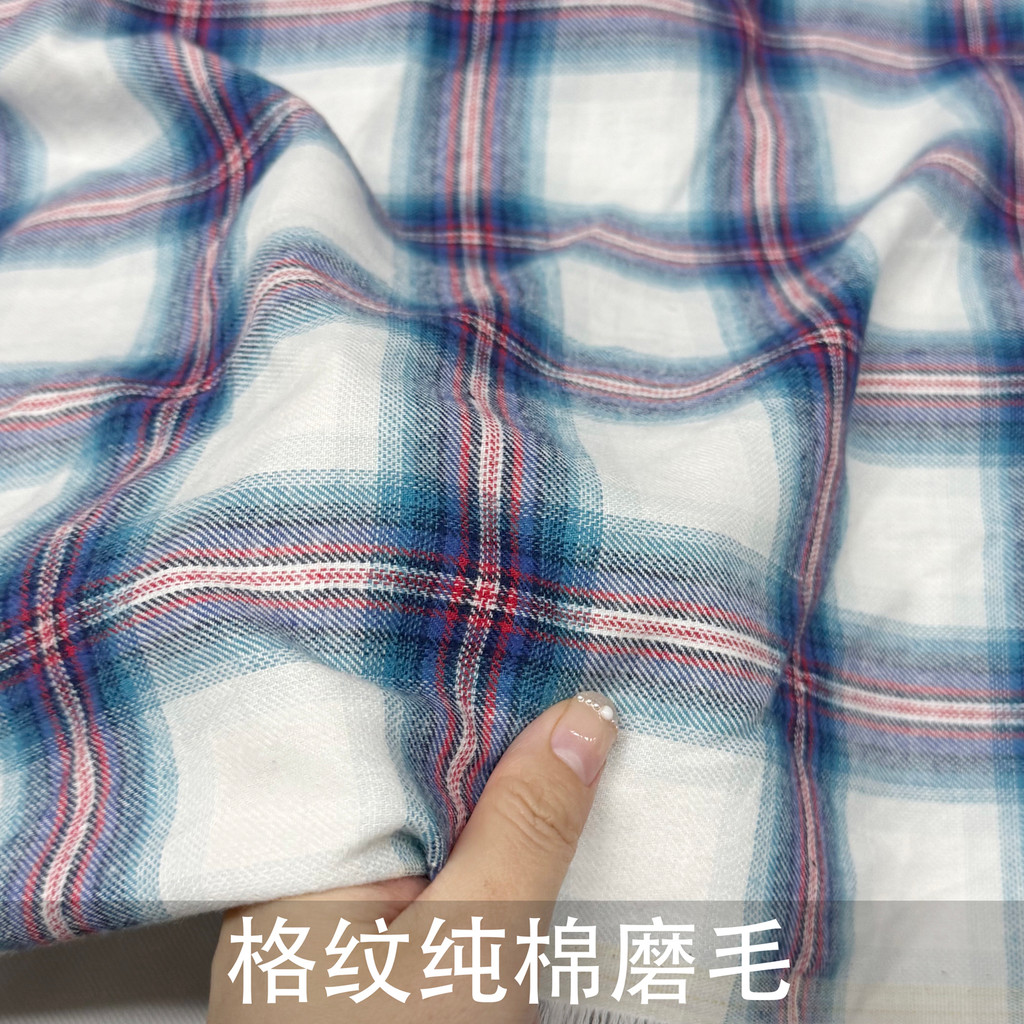 Trắng Xanh Kẻ Sọc Nguyên Chất Cotton Chải Vải Flannel Áo Sơ Mi Nam Nữ Lớn Kẻ Sọc Váy Mỏng Lông Cừu C