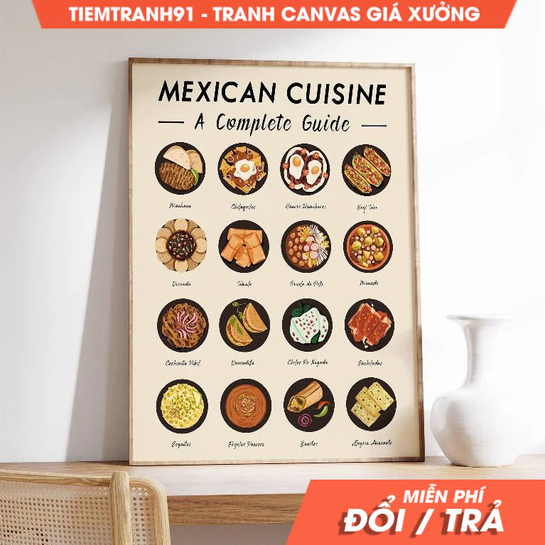 Tranh treo tường, Mexican Food Poster, Mexican Cuisine Wall Art, Kitchen Decor, tặng kèm đinh treo, 
