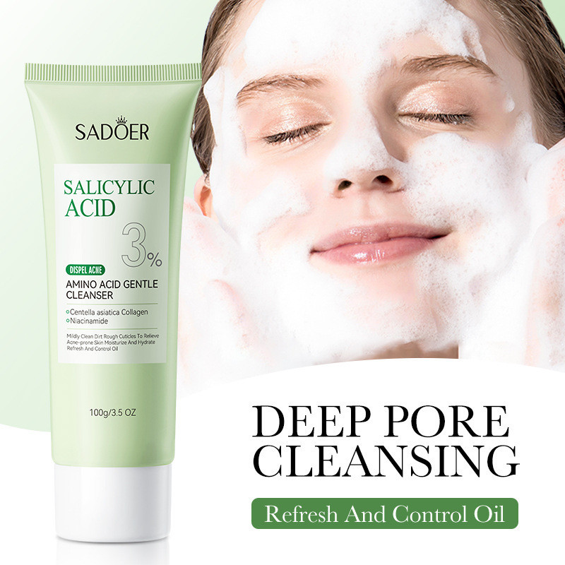 [Hàng có sẵn] All English SADOER Salicylic Acid Acne Amino Acid Gentle Cleanser Cleanser Cleanser WJ