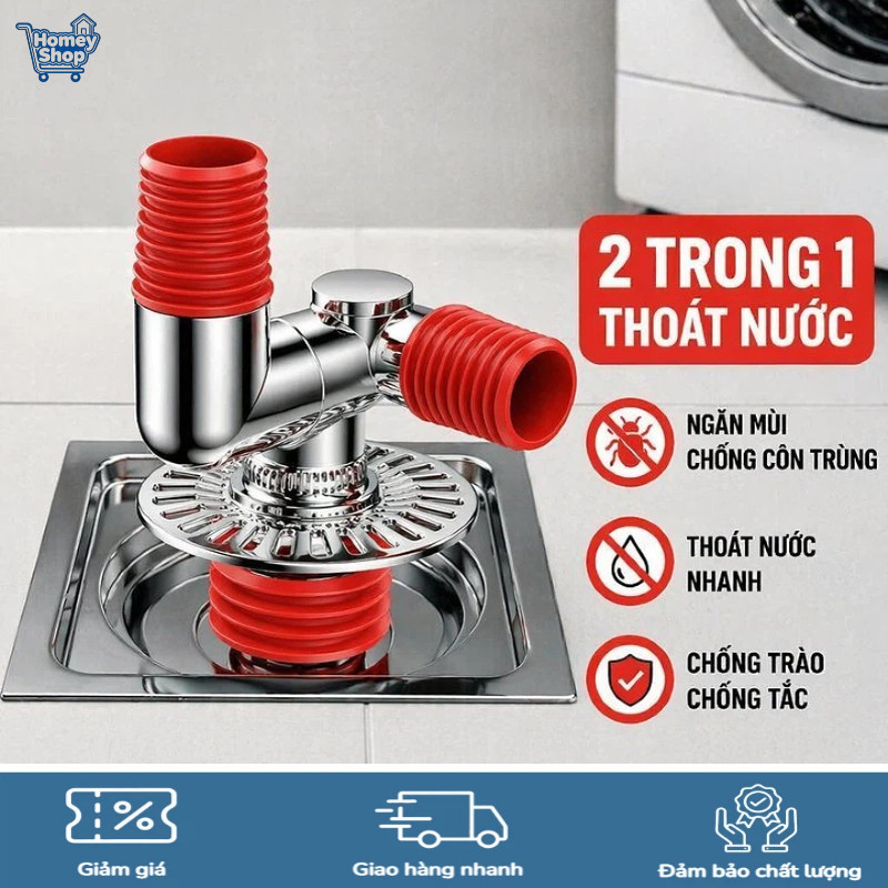 Đầu nối ống xả máy giặt, chống mùi chống tràn,nhựa ABS thoát sàn lọc rác-HomeyShop