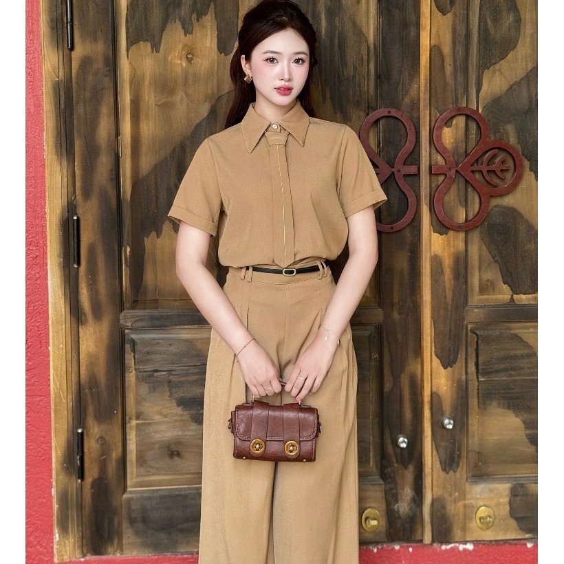 L92 Set ( áo và quần) áo sơ mi kèm cavat phối quần xuông dài