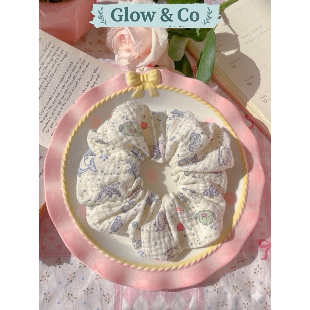 GLOW & CO - Scrunchies Musslin hoạ tiết size 14 (Mã BT05)