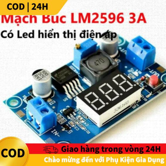 [COD] Mô-đun giảm áp LM2596 DC-DC Buck Converter, dòng ra 3A mạnh mẽ, LED hiển thị trực quan, cực ti