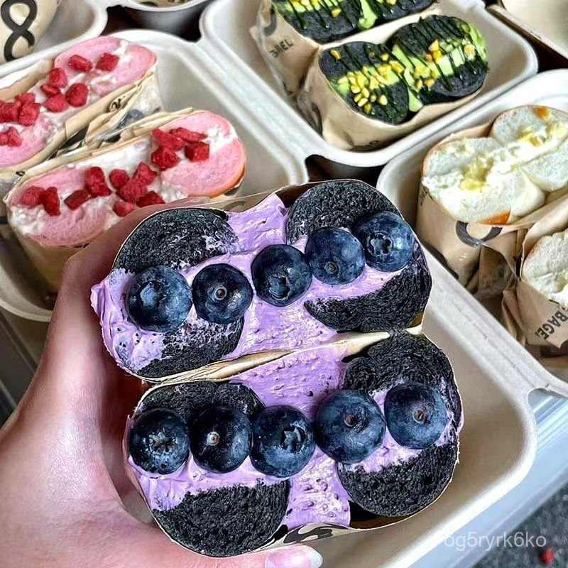 Bánh mì bagel nguyên cám có nhân, bánh mì kiểu châu Âu, bữa sáng tiện lợi cho học sinh, thực phẩm cơ