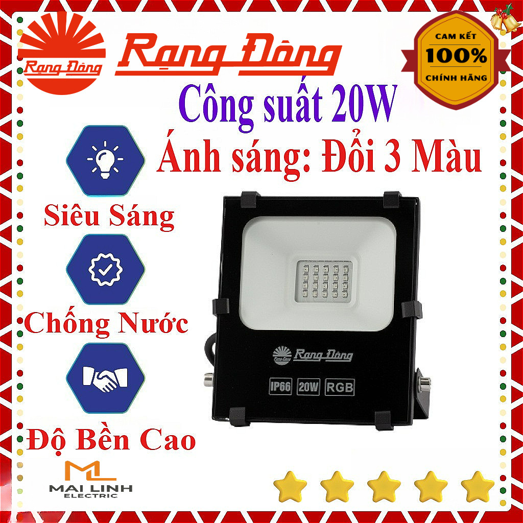 (Rạng Đông) Đèn Led rọi chiếu pha 20W - Điện 220V - Ánh sáng Đổi 3 Màu - Chống nước ngoài trời - Mod