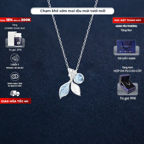 Dây chuyền bạc Waterful đá Moonstone Asimi Waterful Leaf DC58