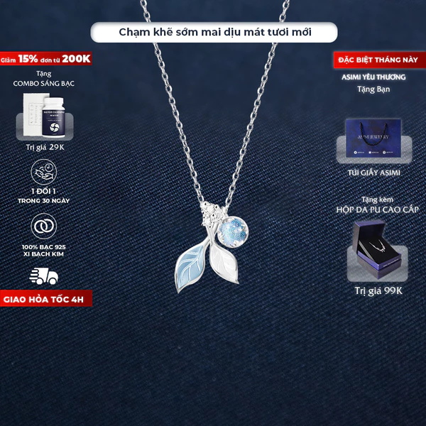 Dây chuyền bạc Waterful đá Moonstone Asimi Waterful Leaf DC58