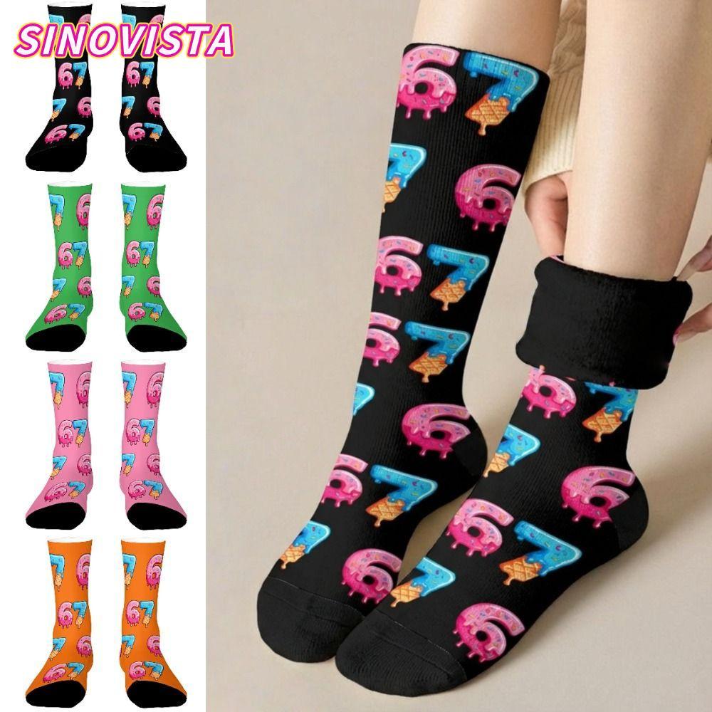 SINOVISTA 67 Meme Kem Tất, Cotton Hoạt Hình 67 Meme Crew Tất Dài, Ngộ nghĩnh Nhẹ Ấm Áp Thoáng Khí Sá