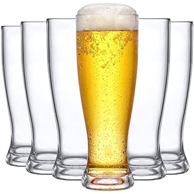 enny - 22-Ounce Plastic Beer Glasses (Set of 6), Plastic Pilsner Glasses, Reusable Cups, BPA-Free, S