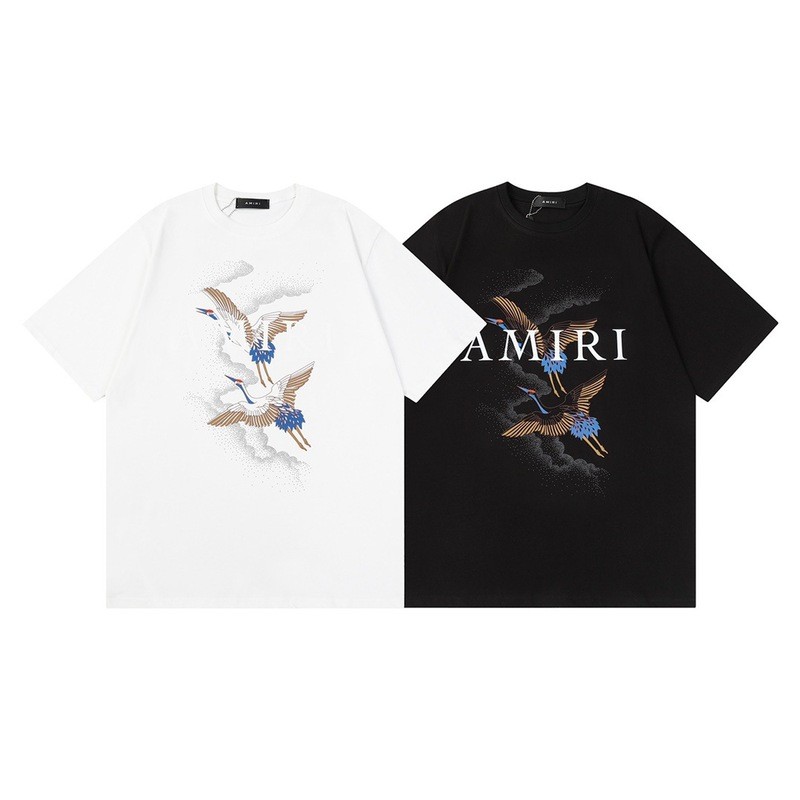 Mùa Xuân Mùa Hè Phong Cách Mới Amiri Cotton Amiri Crane Rời Áo Thun Tay Ngắn Influencer Cặp Đôi Phon