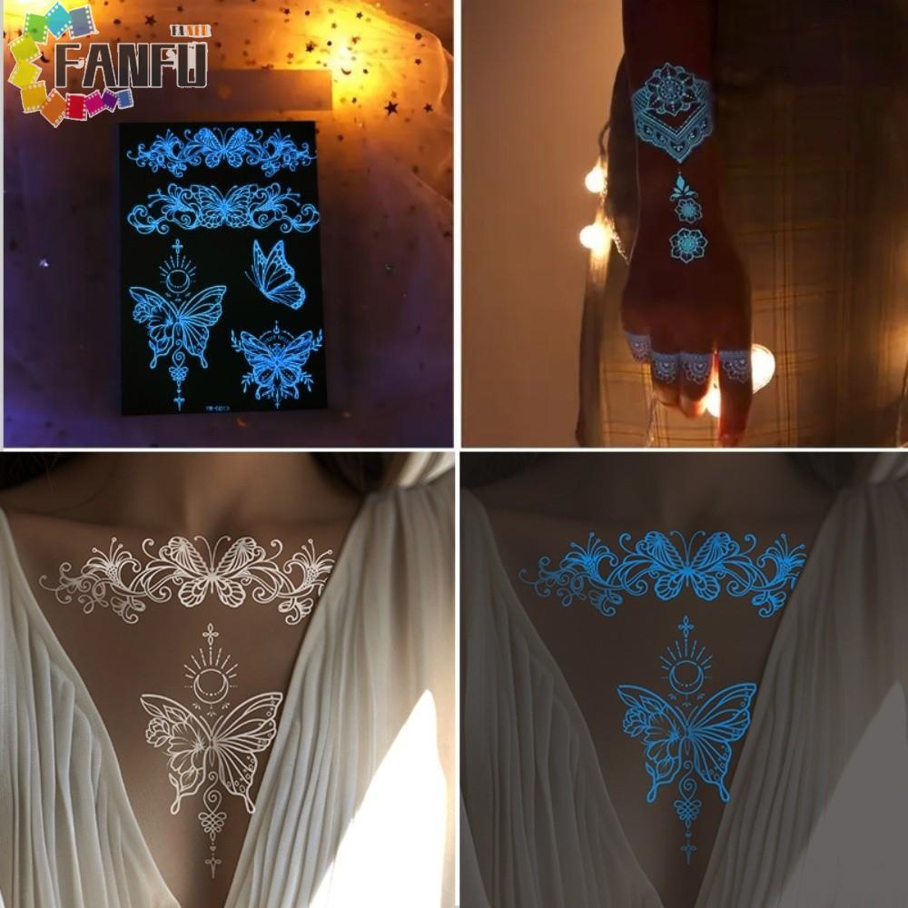 FANFUZOUZU Đề Can Hình Xăm Henna Trắng, Dụng Cụ Cưới Trắng Dạ Quang Henna Hình Xăm Miếng Dán, Ren He