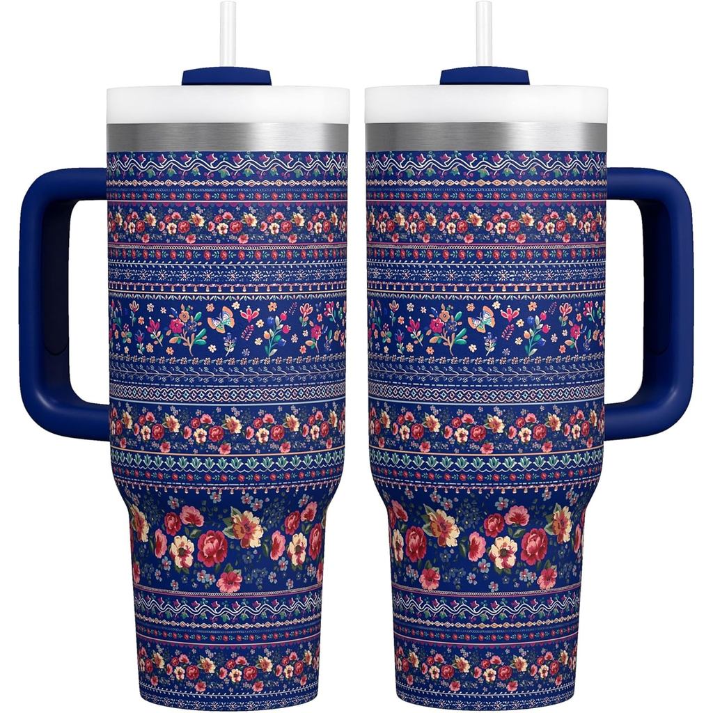 30 Oz Pioneer Woman Cốc Inox Có Nắp Và Ống Hút - Cốc Cà Phê Hoa Tiên Phong Có Tay Cầm - Pioneer Woma