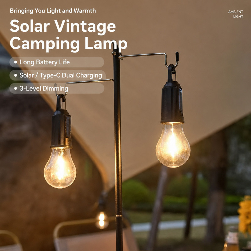 Solar Camping Lantern Rechargeable Vintage Ball Lantern Tungsten Warm Light Outdoor Camping Light At