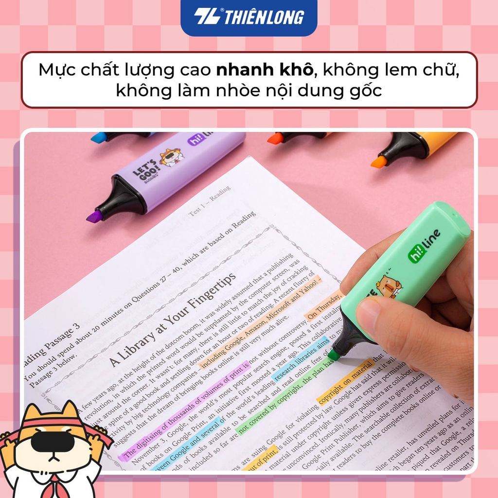[HÀNG TẶNG KHÔNG BÁN] Bút dạ quang màu Pastel Hi Line Thiên Long HL-023 - Đầu bút siêu mềm, lướt giấ