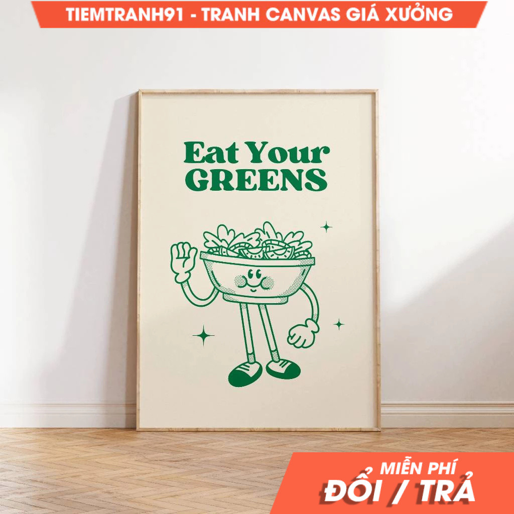 Tranh treo tường, Retro Kitchen Wall Art Eat Your Greens Cute Retro Kitchen Decor Funny Kitchen Tren