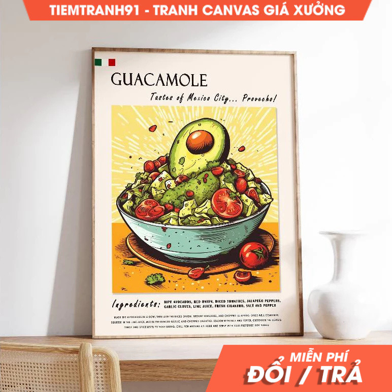 Tranh treo tường, Guacamole Mexican Poster, Mexican Food Art, Mexican Decor, tặng kèm đinh treo tran