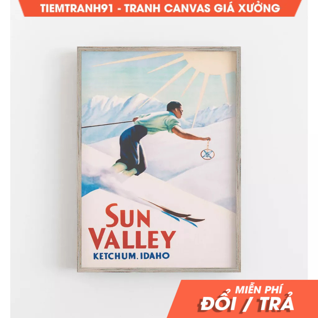 Tranh treo tường, Sun Valley Idaho Art, Vintage Ski Poster, Sun Valley Poster, Retro Decor, Winter, 