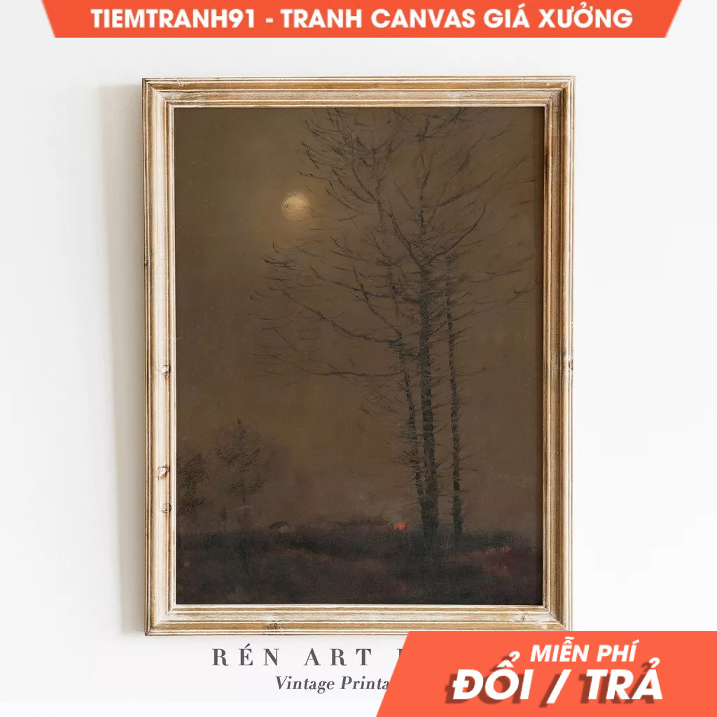 Tranh treo tường, Moody Landscape Wall Art Vintage Night Painting Moody Wall Art Dark Academia, tặng