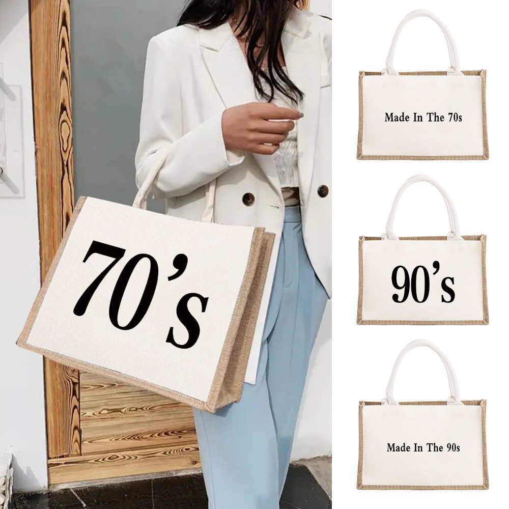 Jute  Bag for Women Grocery Eco Bag Female Tote Bag Cloth Shopper Bag Purse Years Print