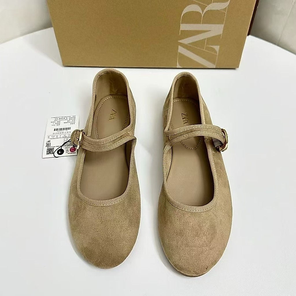 ZARA Spot Goods2025Autumn new arrivals: lace-up suede round-toe flat shallow casual versatile ballet