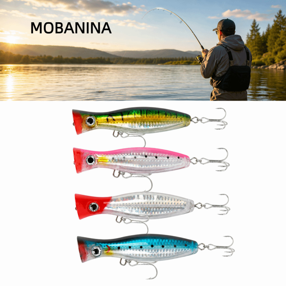 MOBANINA 4 Chiếc Topwater Popper, có Mắt 12cm 43g Top Water Popper Mồi, ABS Bền Kích Thước Lớn Cứng 