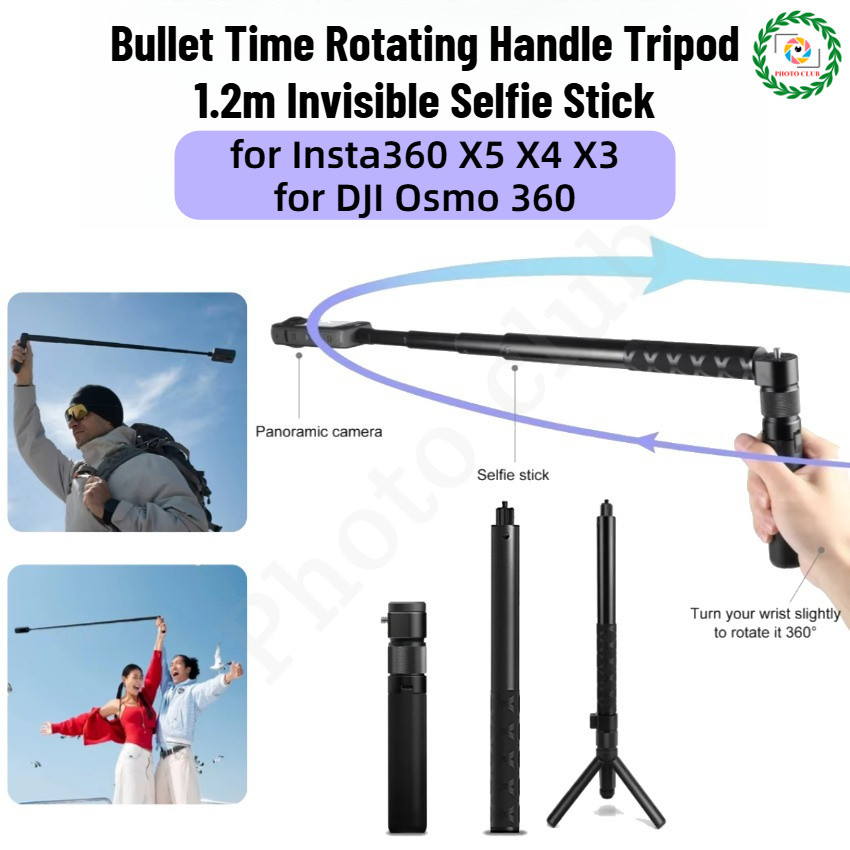 Bullet Time Xoay Tay Cầm Chân Máy Cho Insta360 X5 X4 X3 Cho DJI Osmo 360 1.2m Vô Hình Selfie Stick P