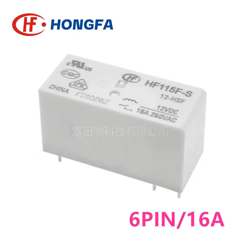 1 Chiếc Rơ Le HONGFA HF115F-S-5-HSF HF115F-S-12-HSF HF115F-S-24-HSF 6Pin 16A 5V 12V 24V Rơ Le Nguồn