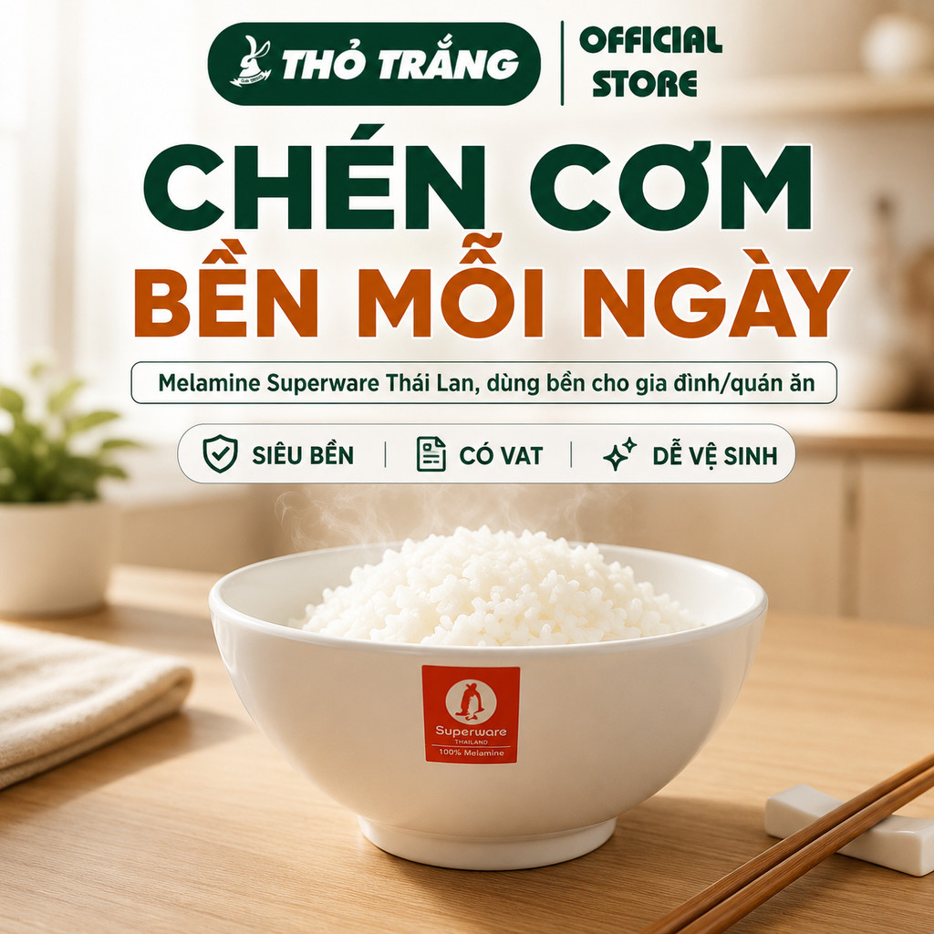 Chén cơm trơn kiểu cơ bản siêu bền rơi không vỡ Melamine Superware Thái Lan an toàn vệ sinh Có VAT
