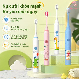 Bàn Chải Điện Cho Bé 5 Chế Độ Đa Năng,Bàn Chải Sóng Âm Trẻ Em,Chống Nước IPX7,Bàn Chải Mềm,Tặng Kèm 6 Đầu Chải